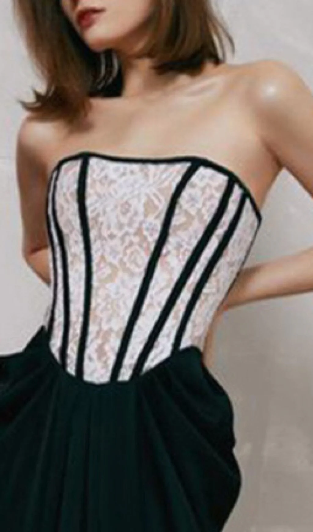 Bandeau Lace Stitched Dress in Black - Image 2