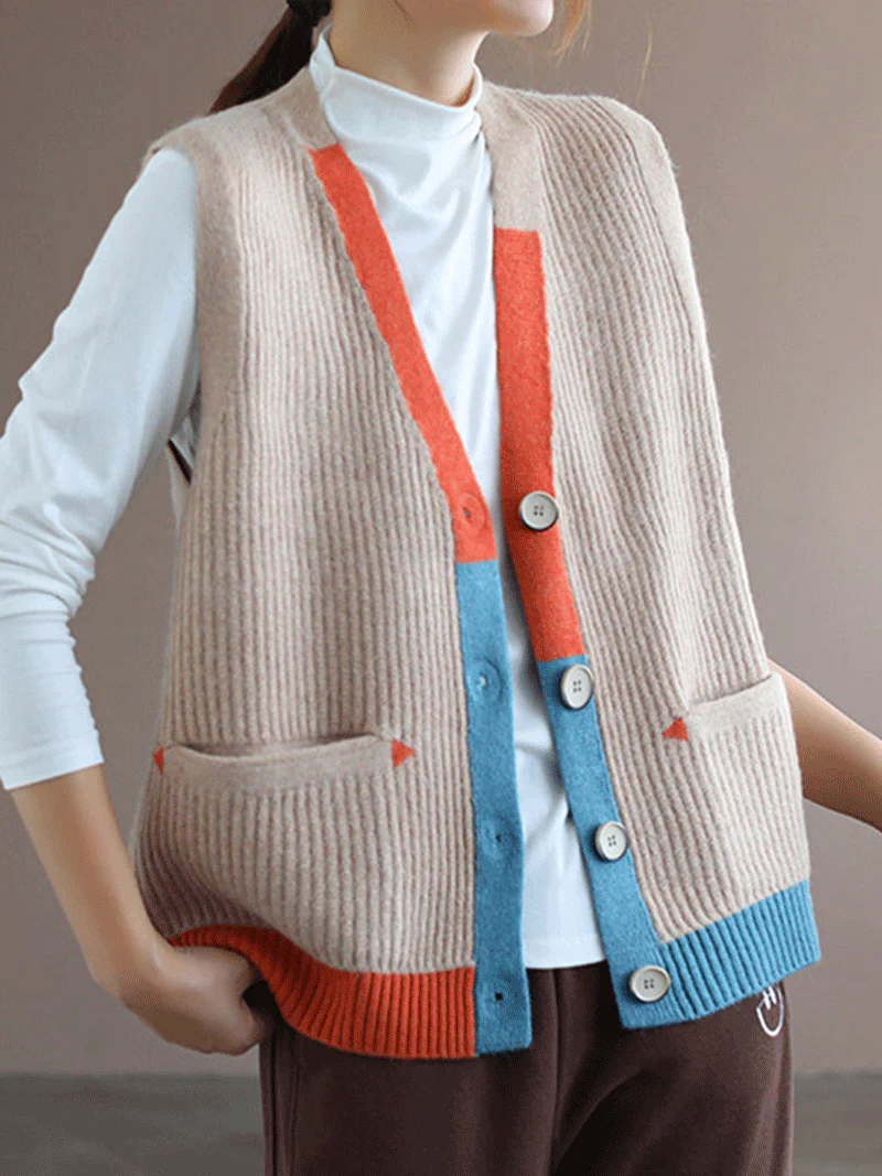Blue Moon V-neck Knitted Vest Waistcoat Cardigan Sweater - Image 8
