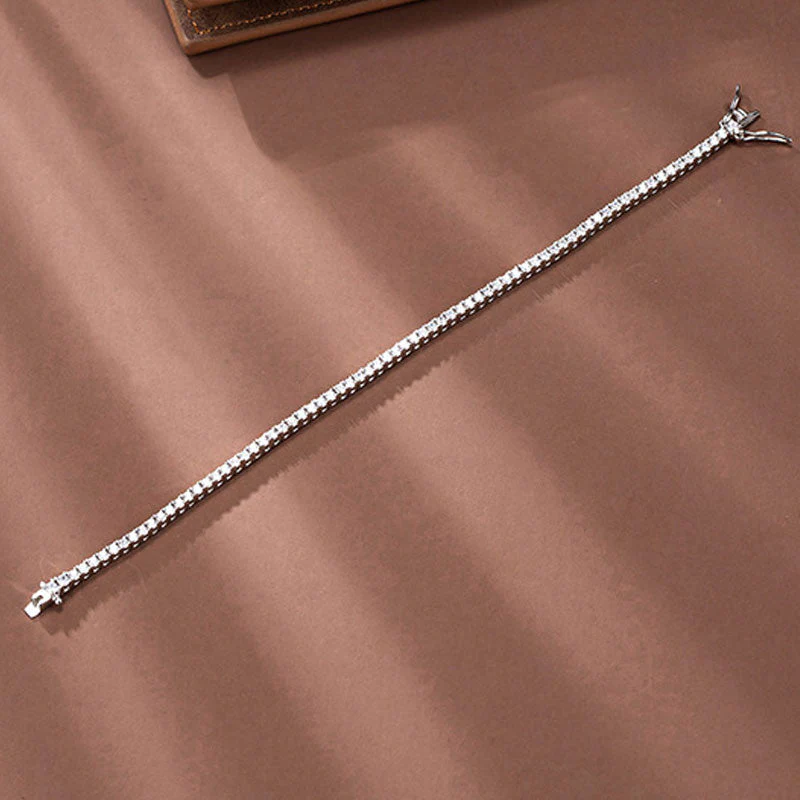 Chic Rhodium Plated Sterling Silver 2MM Cubic Zirconia Tennis Bracelet - Image 3