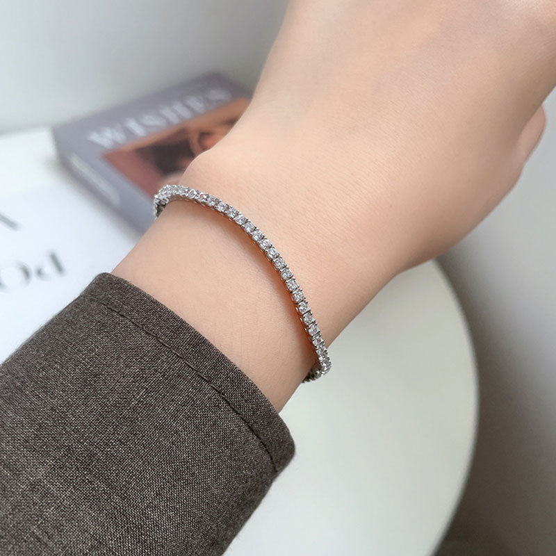 Chic Rhodium Plated Sterling Silver 2MM Cubic Zirconia Tennis Bracelet - Image 4