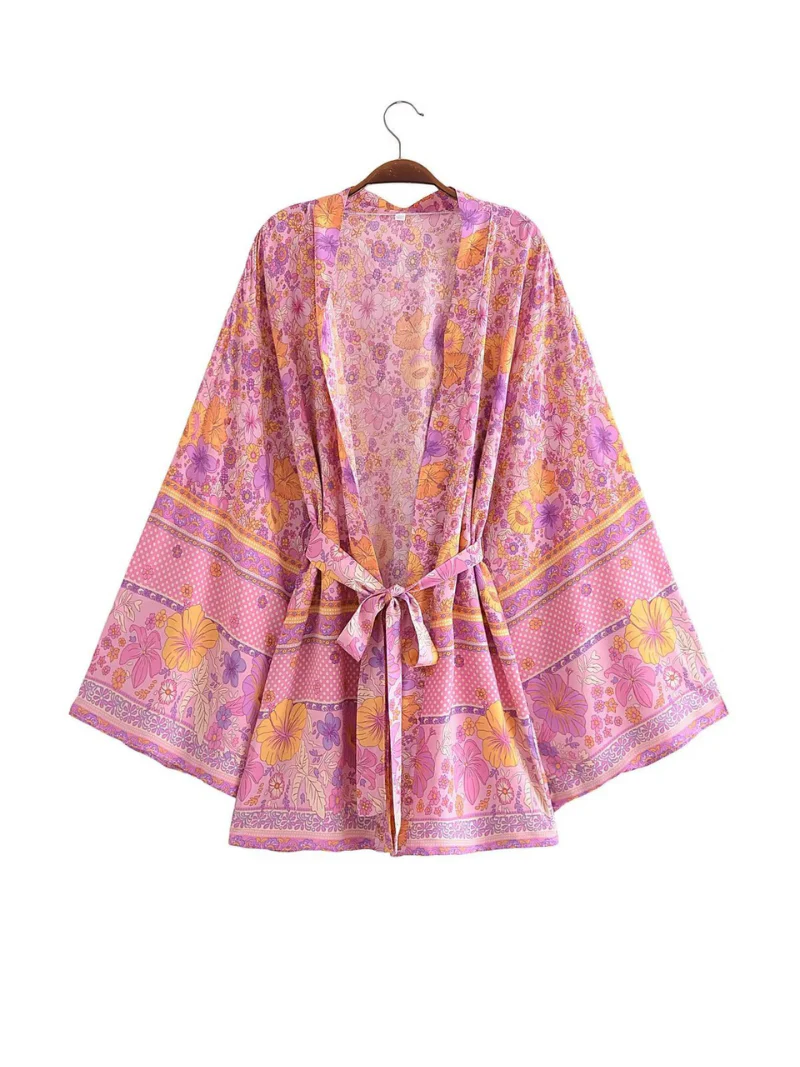 Down To Earth Cotton Floral Short Kimono Jcaket - Image 2