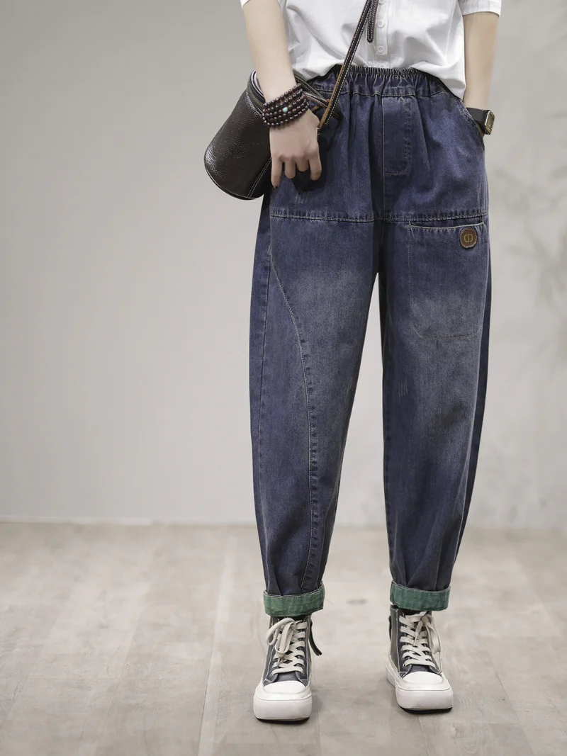 Women Loose Fit Harem Cotton Denim Jeans Trousers Pants - Image 8