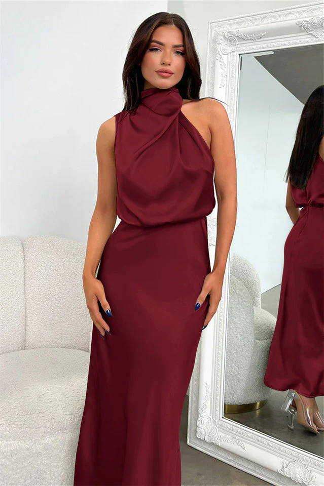 Halter Sleeveless Satin Bridesmaid Dress - Image 39
