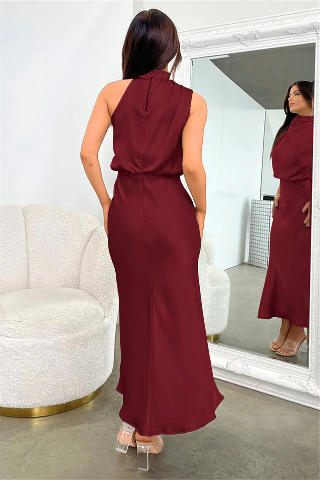 Halter Sleeveless Satin Bridesmaid Dress - Image 40