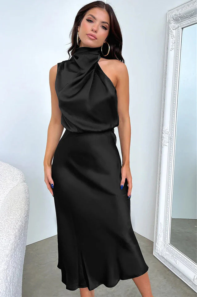 Halter Sleeveless Satin Bridesmaid Dress - Image 25