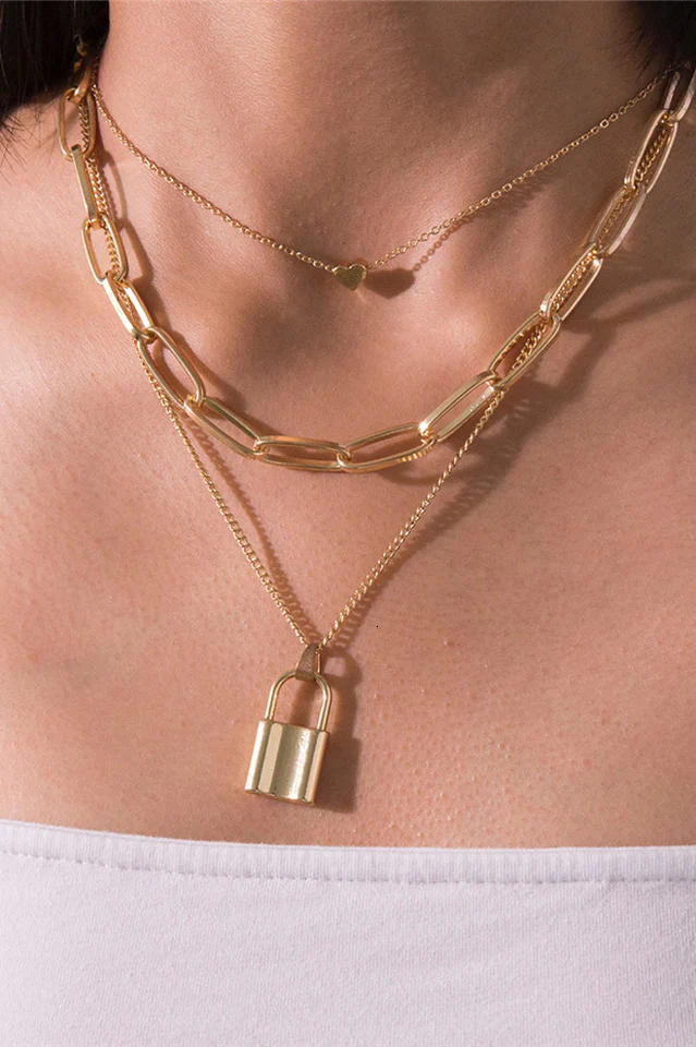 Lock Pendant Link Chain Necklace - Image 2