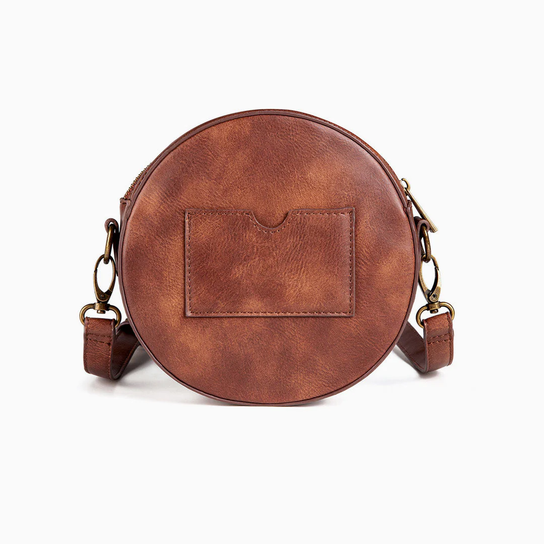 Time Fly Back Zip Top Clock Trim Round Crossbody Bag - Brown - Image 2