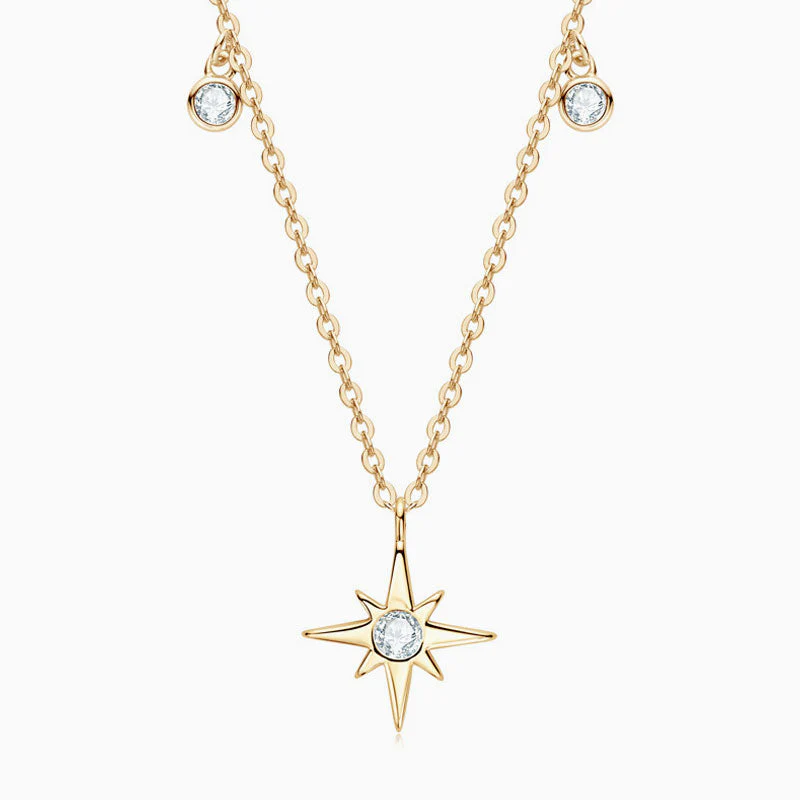 Round Rolo Chain Sterling Silver Moissanite Starburst Pendant NeckLace