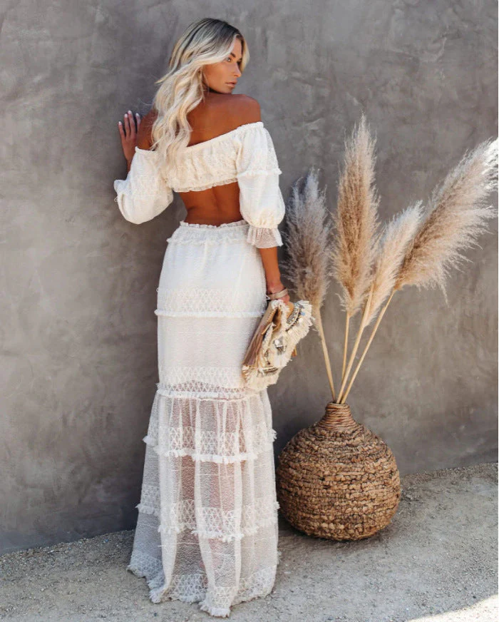 Seychelles Smocked Tiered Maxi Dress - Cream - Image 3