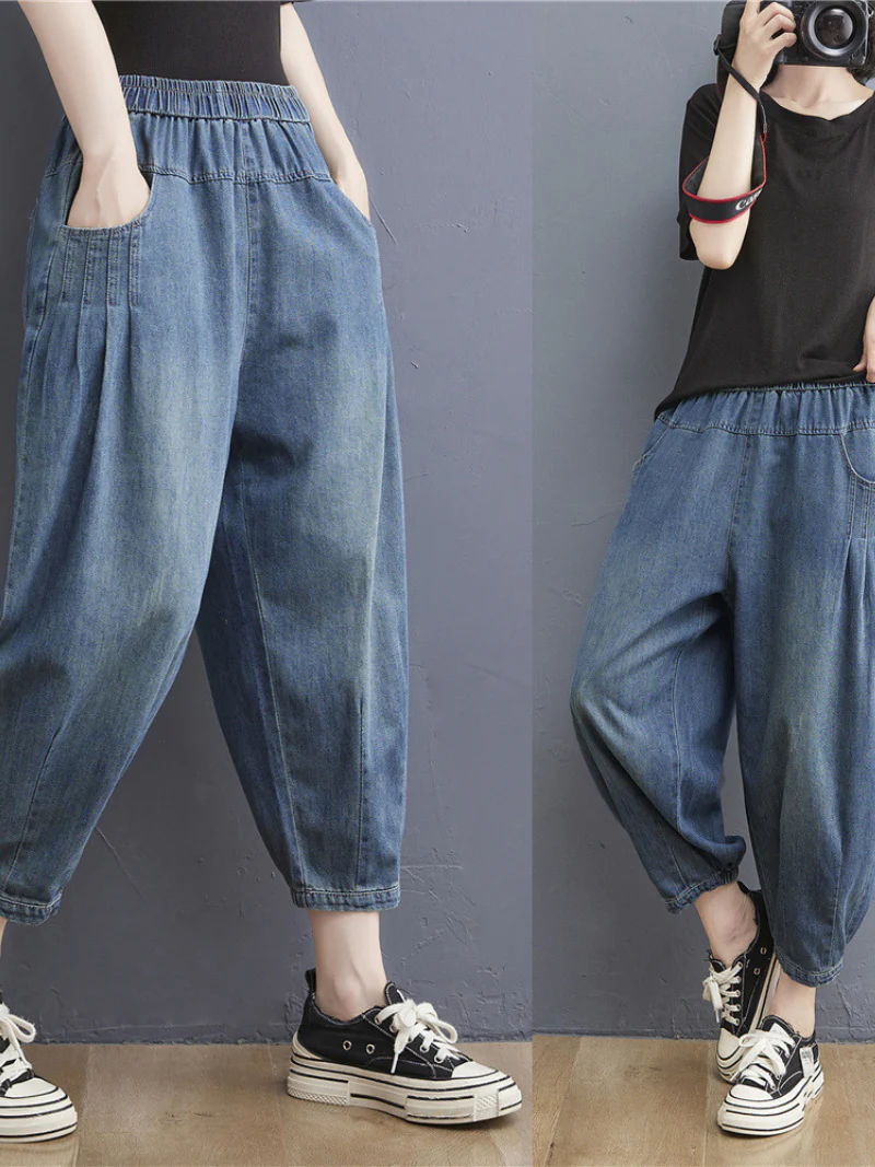 summer elastic waist thin loose denim casual pants - Image 2
